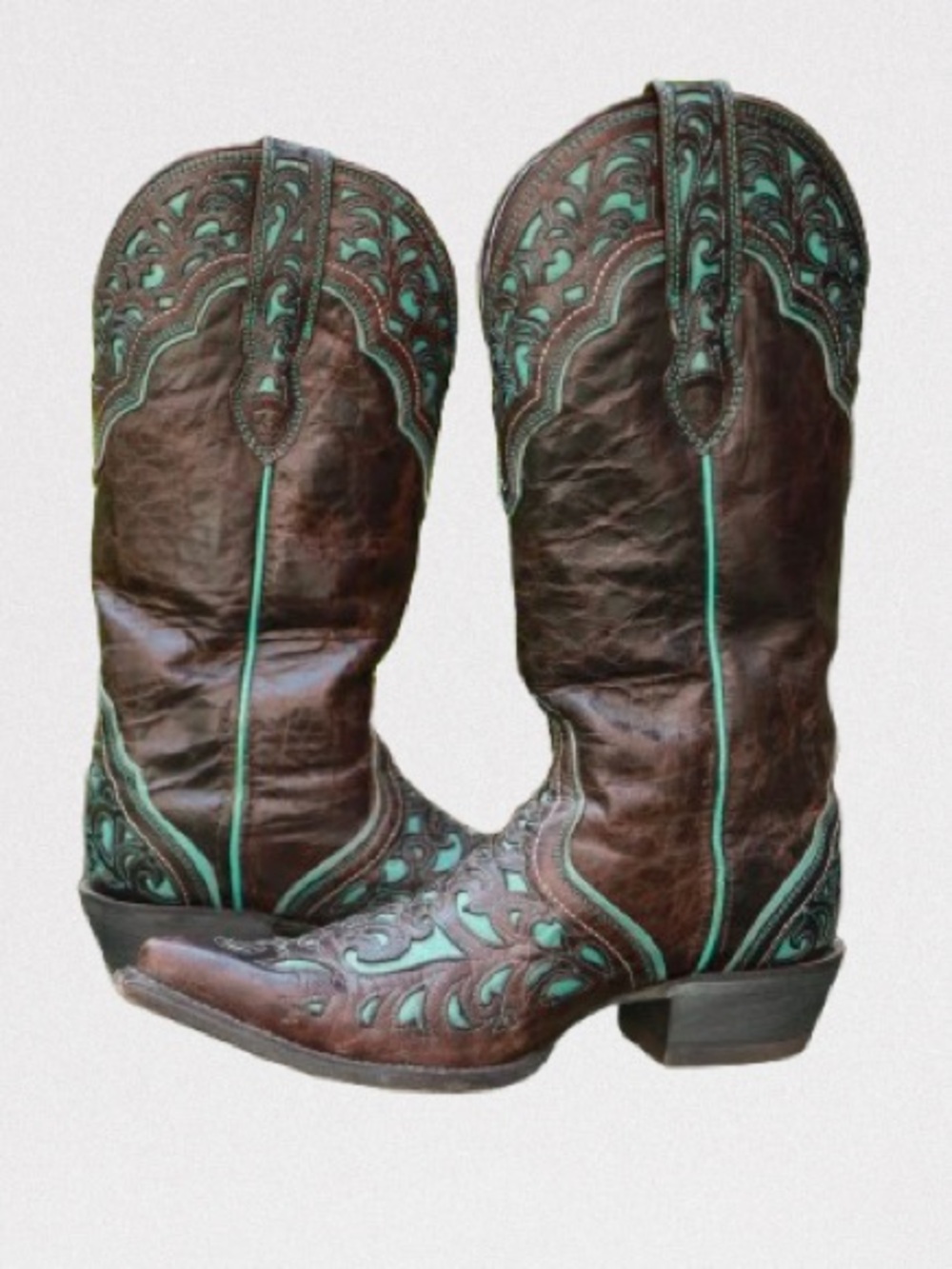 🤎 Ariat Brown & Turquoise Leather Western Cowboy Boots